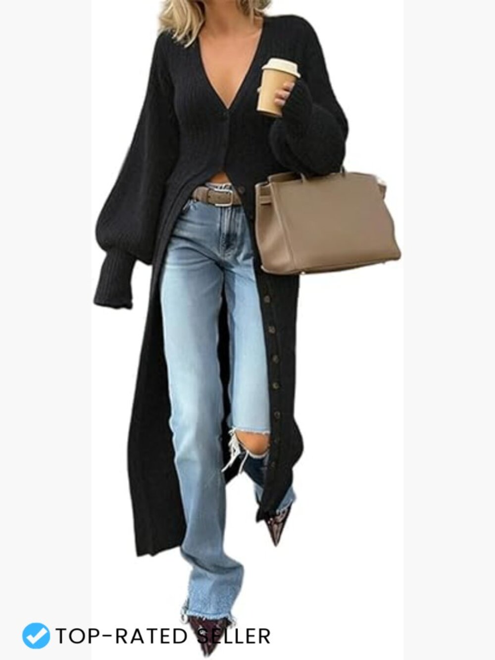 V-Neck Button Down Long Cardigans Chunky Knit Fall Maxi Coat Sweater Dress